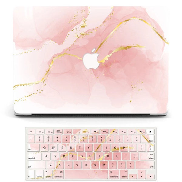 Personalized Initial Pink Marble MacBook Case with Keyboard Cover for MacBook Air 13 15, MacBook Pro 13 14 16 inch, MacBook M1 M2 M3