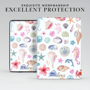 Personalized Beachy Seashell Aesthetic Kindle Case w Hand Grip for 7"/6.8" Kindle Paperwhite 12 11, Kindle Colorsoft Signature, Kindle 11 10