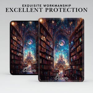 Gepersonaliseerde magische boekenbibliotheek Kindle-hoesje met handgreep voor Kindle 6" 6,8" 7", Paperwhite 12 11, Kindle Colorsoft/Scribe/Oasis, Kindle 10 11