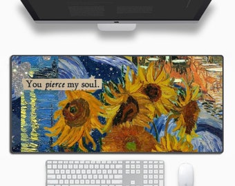 Desk Mat, Van Gogh Paintings Large Rubber Mouse Pad, Floral and Plant Water Repellent Table Cover Desk Pad for Writing, Laptop, Desktop