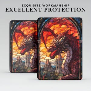 Custodia Kindle Stained Glass Dragon Aesthetic con impugnatura per Kindle Paperwhite 12 11 da 7"/6,8", Kindle Colorsoft Signature, Kindle 11 10 8 Cover