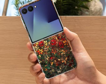 植物柄ステンドグラス風デザインのGalaxy Flip用スマホケース（Samsung