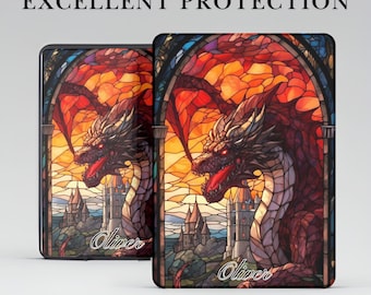 Personalized Stained Glass Dragon Kindle Case w Hand Grip for 7"/6.8" Kindle Paperwhite 12 11, Kindle Colorsoft Signature, Kindle 11 10 8