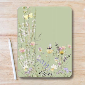 Personalisierte botanische Wildblume iPad Hülle mit Stiftfach, schmale dreifache Klapp Stand iPad Flip Hülle für iPad Pro 13 12.9 11, iPad Air 13 ", iPad Mini