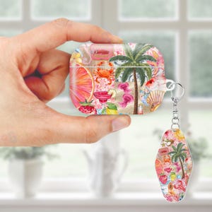 Étui Summer Collage pour AirPods Pro 3 2 1, AirPods 4 3, AirPod 2 1 Gen, Étui esthétique avec porte-clés, Sangle anti-perte