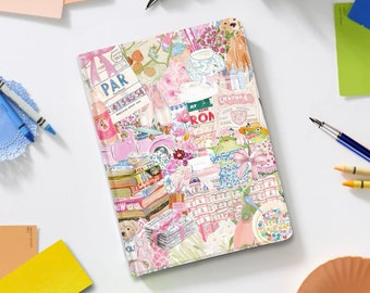 Cute Vibrant Pink Aesthetic Scrapbook iPad Case for iPad Pro 13 12 11, iPad Air 13&quot;, iPad Air 5 4, iPad 10 9, Collage Cover with Pen Slot