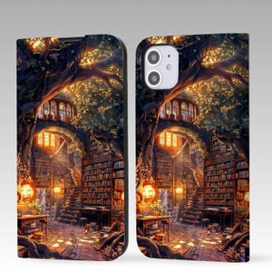 Funda tipo billetera con tapa estética Magic Book Library para iPhone 16 Pro Max, iPhone 16 15 14 13 12, iPhone Pro Max, iPhone Pro, iPhone Plus