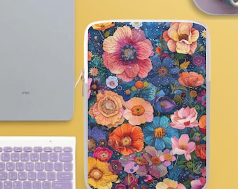 Dark Botanical Floral Laptop Sleeve, Padded Case for MacBook, Chromebook, iPad and Tablets (10-15 inch)