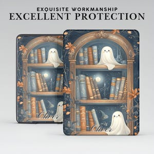 Personalized Ghost in Library Kindle Case w Hand Grip for Kindle 6" 6.8" 7", Paperwhite 12 11, Kindle Colorsoft/Scribe/Oasis, Kindle 10 11