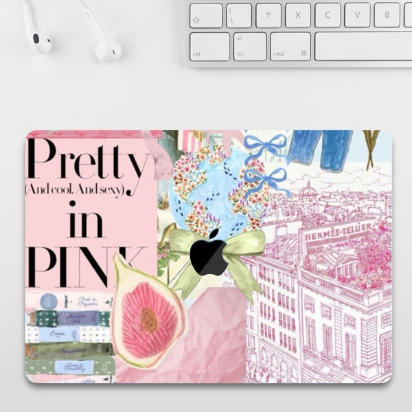 Parisian Chic Pink Floral Collage MacBook Case for MacBook Pro 13 14 16, MacBook Air 13 15 inch, Protective Cover for MacBook M1 M2 M3