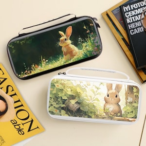 Estuche de transporte con diseño de conejito de dibujos animados para Nintendo Switch/Switch OLED, bolsa protectora de viaje con 10 cartuchos de juego y bolsillos para accesorios.