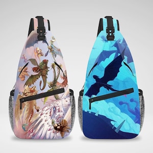 Niedliche Drachen Cartoon Fanart Ästhetische Umhängetasche, Brusttasche, Crossbody Rucksack, Reisetasche, Zubehör Organizer für iPad Tablet