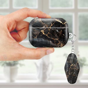 Black Marble AirPods Case for AirPods Pro 2 1, AirPods 4 3, AirPod 2 1 Gen, Aesthetic Cover with Keychain, Anti Lost Strap