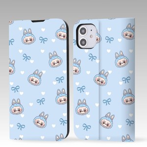 Capa tipo carteira com estampa de arte labubu para iPhone 16 Pro Max, iPhone 16, 15, 14, 13, 12, iPhone Pro Max, iPhone Pro, iPhone Plus