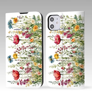 Botanical Wildflower Wallet Flip Phone Case voor iPhone 16 Pro Max, iPhone 16 15 14 13 12, iPhone Pro Max, iPhone Pro, iPhone Plus