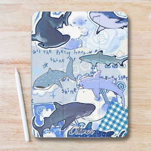 Personalized Whale Shark Aesthetic iPad Case w Pen Slot, Slim Trifold Stand iPad Flip Case for iPad Pro 13 12.9 11, iPad Air 13", iPad Mini