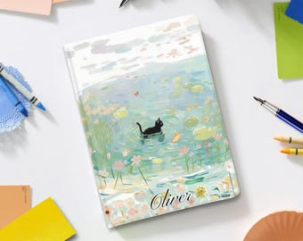 Personalized Chill Cat Kitten Floral iPad Book Stand Case for iPad Pro 13 12 11, iPad Air 13", iPad 10 9, Protective Cover w Pen Slot