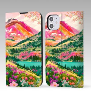 Nature Serene Art Wallet Flip Phone Case voor iPhone 16 Pro Max, iPhone 16 15 14 13 12, iPhone Pro Max, iPhone Pro, iPhone Plus