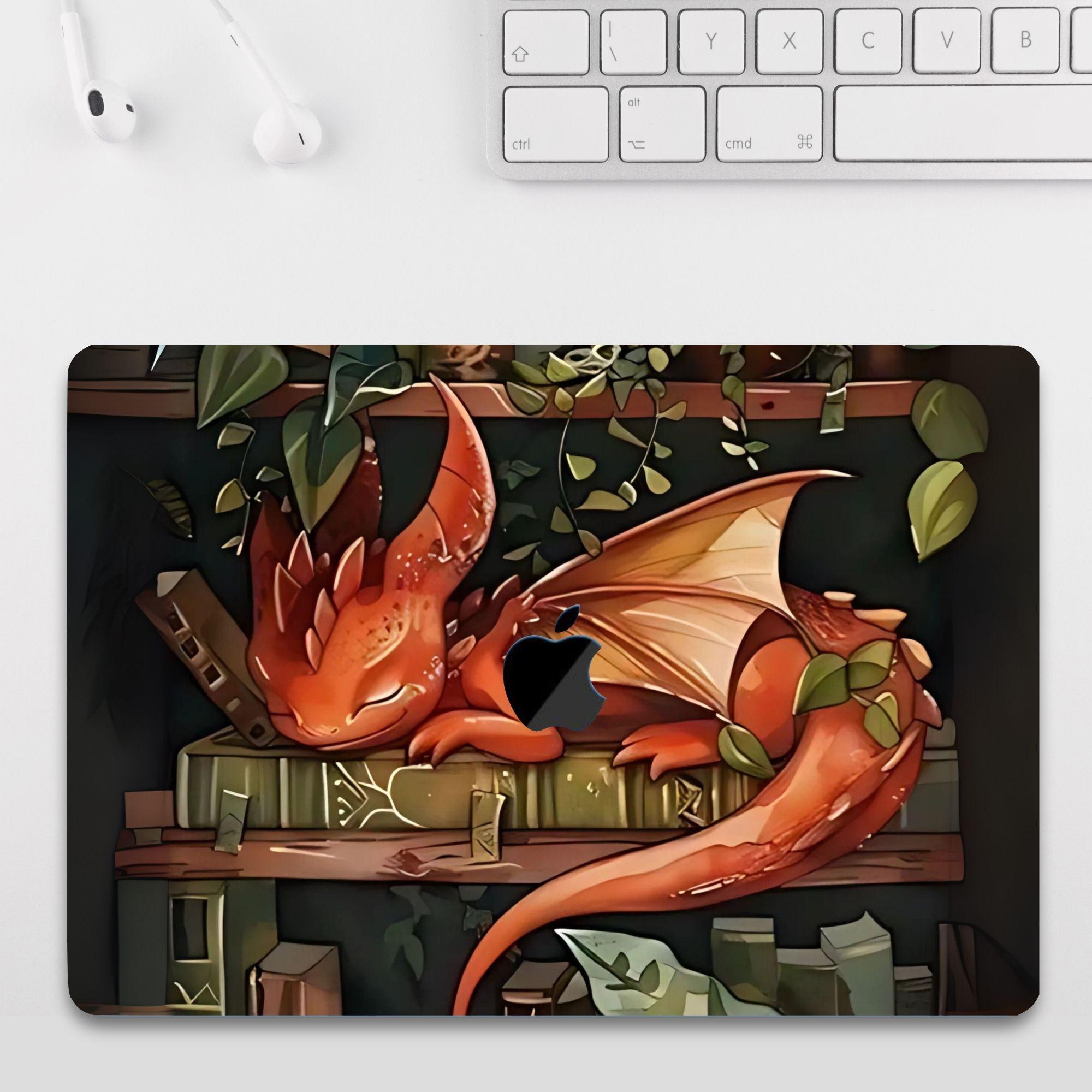 Cute Dragon on Books Aesthetic MacBook Case for MacBook Air 15 13, MacBook Pro 16 14 13 inch, M4 M3 M2, MacBook Protective Case Cover