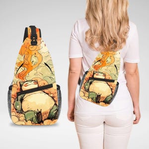 Cartoon PKM OG Starter Fanart Cross Body Sling Bag, Chest Bag, Crossbody Backpack, Crossbody Bag, Compatible with 11" iPad Tablet, iPad Mini