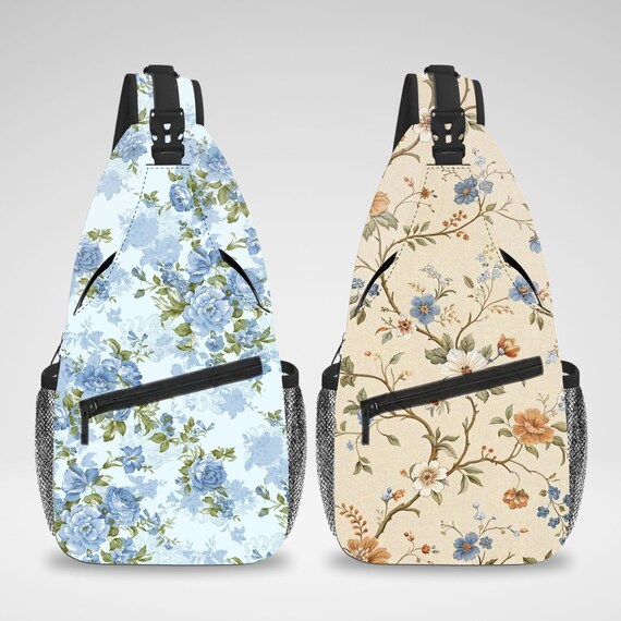 Cute Vintage Floral Aesthetic Cross Body Sling Bag, Chest 