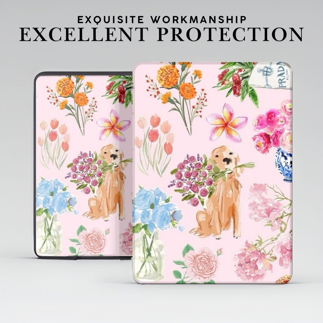 Personalized Dog Floral Kindle Case With Hand Grip for Kindle 6" 6.8" 7 ...