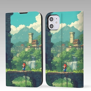 Cartoon Mario Fanart Geldbörse Flip Handyhülle für iPhone 16 Pro Max, iPhone 16 15 14 13 12, iPhone Pro Max, iPhone Pro, iPhone Plus