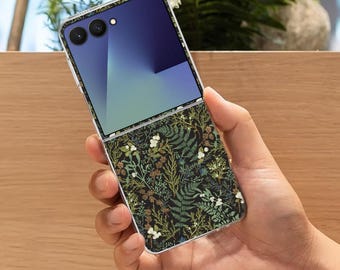 Simpatica custodia a libro con grafica botanica per Samsung Galaxy Z Flip 7 7FE, Galaxy Flip 6, ZFlip 5 4, cover estetica antiurto.