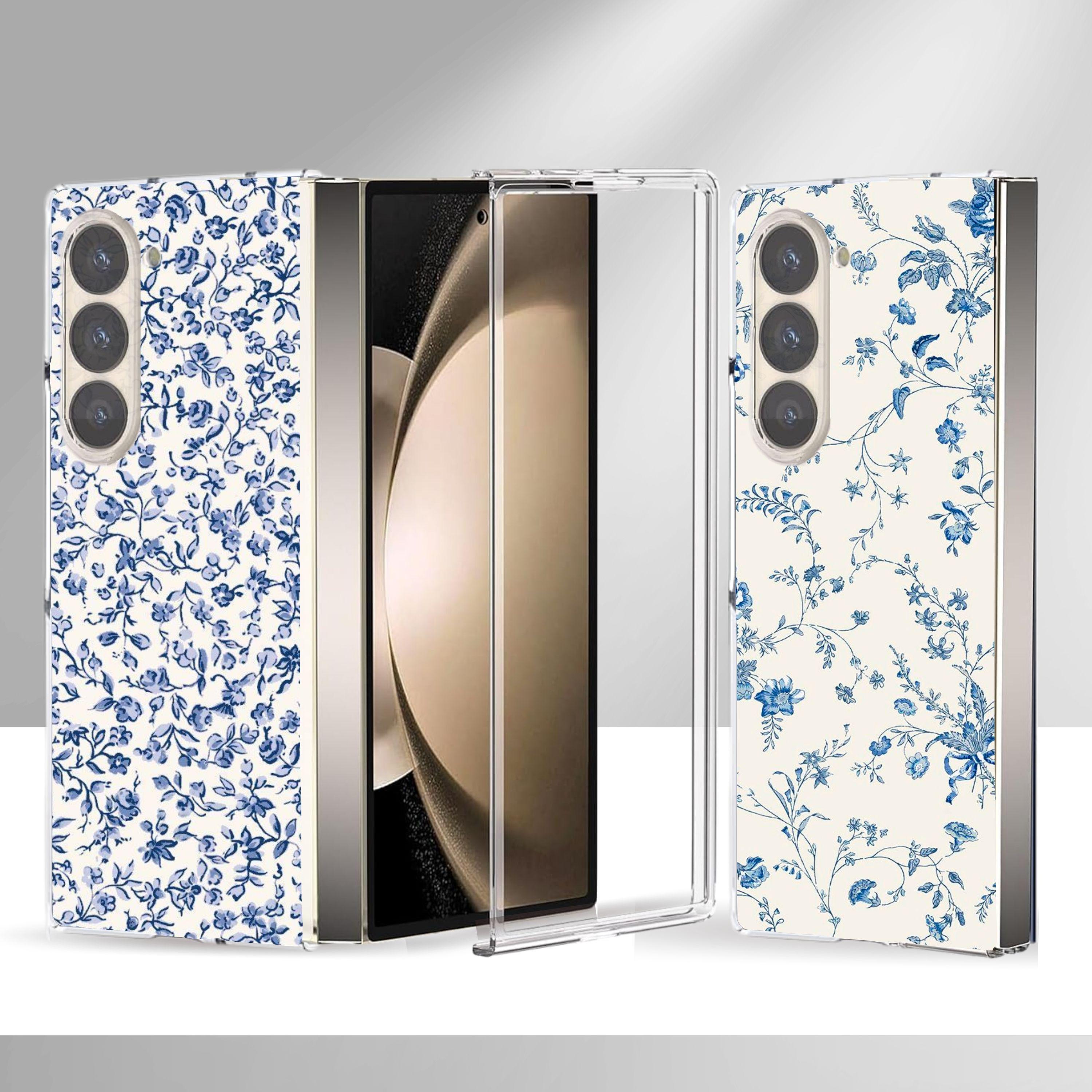 Cute Blue Calico Floral Galaxy Fold Case for Samsung Galaxy Z Fold