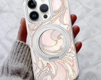 Glasmalerei Floral 360 Spin Magnetständer Leder Handyhülle für iPhone 17 17E 16 15, iPhone Pro Max, iPhone Air Plus, MagSafe Kompatibel