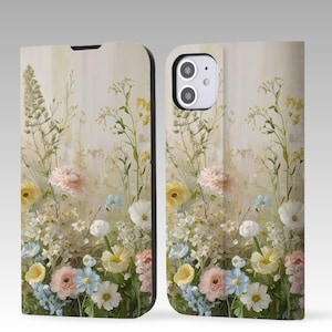 Blumen Silvestres Brieftasche Flip Handyhülle für iPhone 16 Pro Max, iPhone 16 15 14 13 12, iPhone Pro Max, iPhone Pro, iPhone Plus