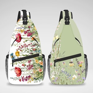 Niedliche botanische Wildblumen ästhetische Umhängetasche, Brusttasche, Crossbody Rucksack, Reisetasche, Zubehör Organizer für iPad Tablet