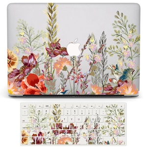 Personalized Initial Floral Laptop Macbook Case with Keyboard Cover for MacBook Air 13 15, MacBook Pro 13 14 16 inch, A2442 A2681 A2337