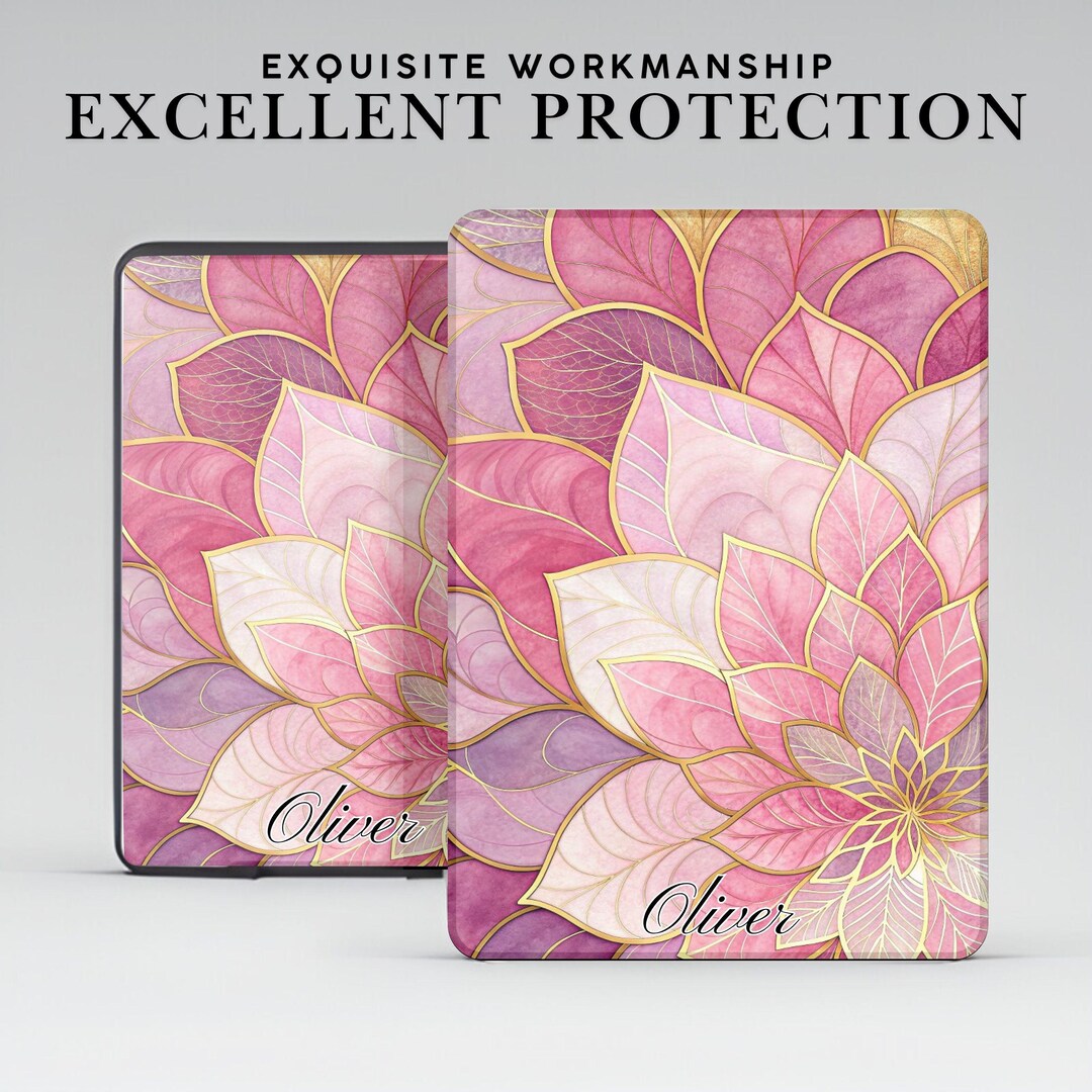 Personalized Stained Glass Floral Art Kindle Case With Hand Grip for ...