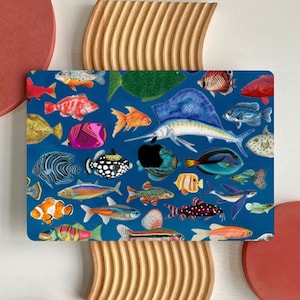 Funda para MacBook Air 15 13, MacBook Pro 16 14 13 pulgadas, MacBook M3 M2 M1, con diseño de animales marinos y peces, con diseño de collage