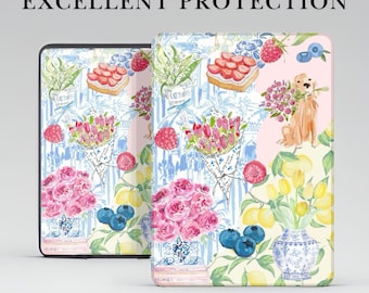 Dog Floral Collage Aesthetic Kindle Case w Hand Grip for 7&quot;/6.8&quot; Kindle Paperwhite 12 11, Kindle Scribe, Kindle Colorsoft, Kindle 11 10 8