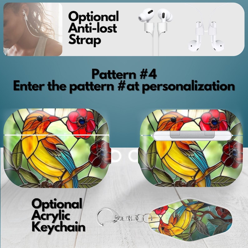 Hummingbird Stained Glass Airpods Case for Airpods Pro 3 2 1, Airpods 4 ...