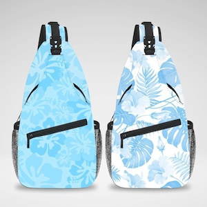 Cute Tropical Flower Aesthetic Cross Body Sling Bag, Chest Bag, Crossbody Backpack, Travel Bag, Accessories Organizer for iPad Tablet