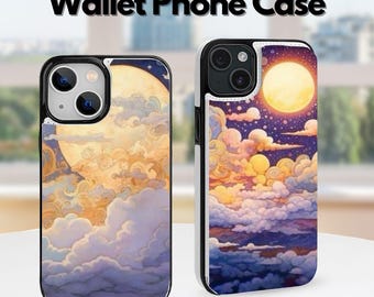 Celestial Moon Sun Wallet Phone Case with Stand for iPhone 18 Pro Max, iPhone 17 17E 16 16E 15 14, iPhone Air