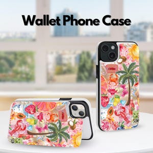 Étui portefeuille esthétique collage estival pour iPhone 16 15 Pro Max, iPhone 16 16E 15 14 13 12 11, iPhone Pro Max, Pro Plus