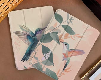 Hummingbird iPad Case w Pencil Holder, Trifold Stand Cover for iPad Pro 13" 12.9" 11", iPad A16 11 10 Gen, iPad Air, iPad Mini A17 Pro