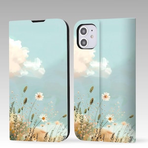 Nature Wildflower portemonnee flip telefoonhoesje voor iPhone 16 Pro Max, iPhone 16 15 14 13 12, iPhone Pro Max, iPhone Pro, iPhone Plus