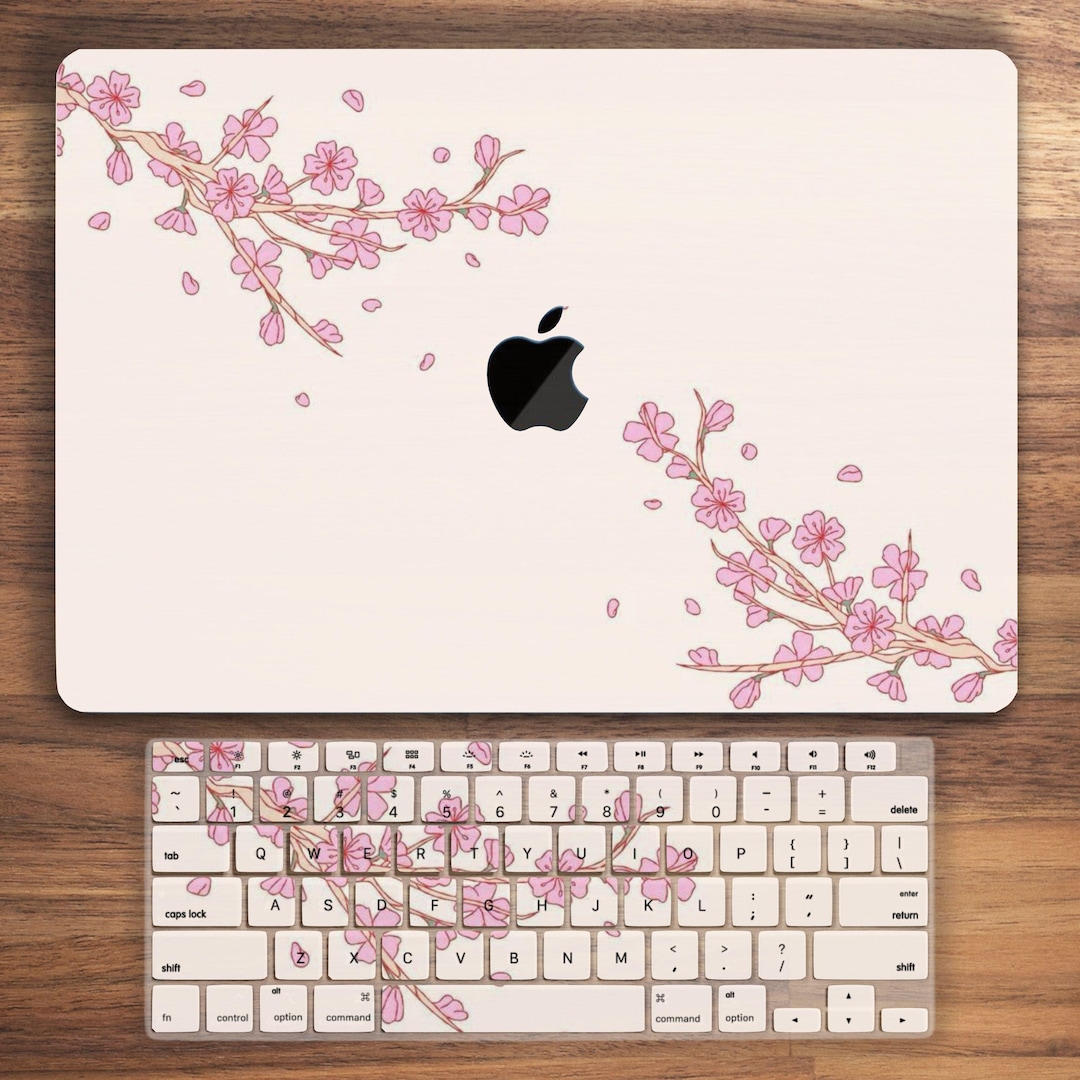 MacBook Case W Keyboard Cover, 2in1 Pink Floral Cherry Blossom Set