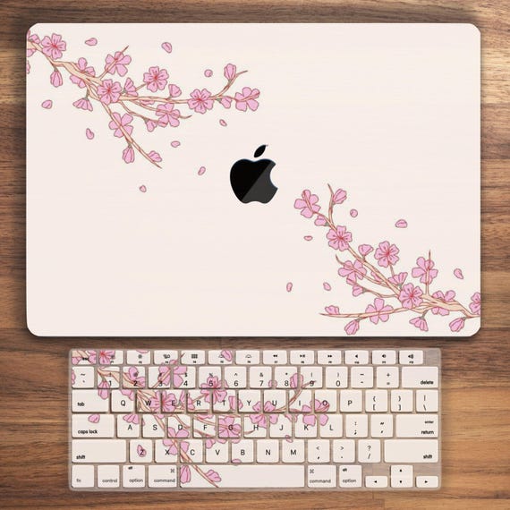 MacBook Case W Keyboard Cover, 2in1 Pink Floral Cherry Blossom Set