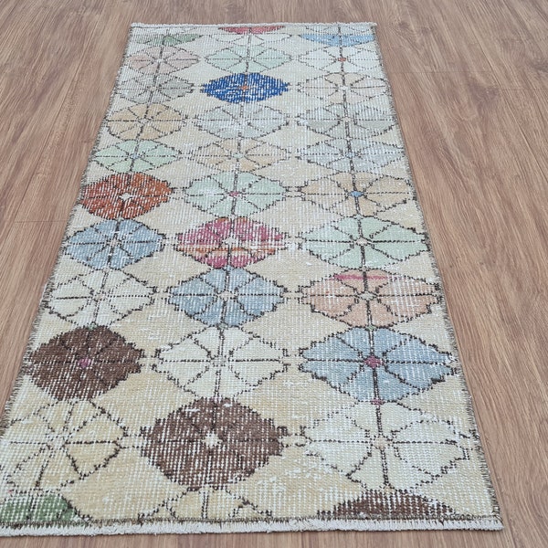 2x3 Vintage Rug,2x3 Door Mat Rug,Turkish Rug,Oushak Mini Rug,2x3 Anatolian Rug,2x3 Door Mat Rug,Wool Mini Rug,Entry Rug,115x50cm SKU.2529