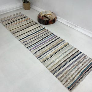 Vintage Turkish Colorful Runner 2x9 ft,Bohemian style runner,Flatware kilim rug,Long entryway rug 2x9,striped long rug,Handwoven,270x76 cm