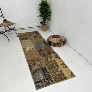 2x8 Patchwork kilim runner 2x8 vintage brown runner 2x8 Turkish brown kilim runner 2x8  handmade rugs 2x8 Modern vintage rugs,238x75 cm