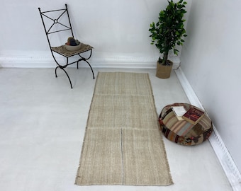 2x6 Handwoven Beige Hemp Runner Rug,2x6 Feet,Burgundy Authentic Turkish Kilim Design for Home Decor,Natural hemp runner 2x6,191x76 cm