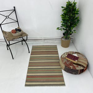 2x4 Striped small doormat,2&#39;1x3&#39;9 ft,Turkish colorful stripes handmade vintage small rug,colorful natural doormat,natural small rug,119x66cm