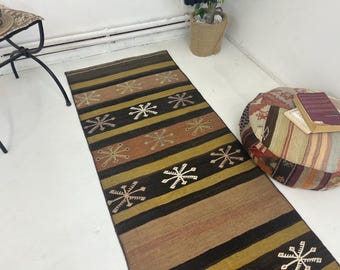 Vintage decorative carpet 2x8 ft,Boho runner,Light brown tones rug,kitchen rug,hallway entry runner,Ethnic style rug,Anatolian kilim,250x61